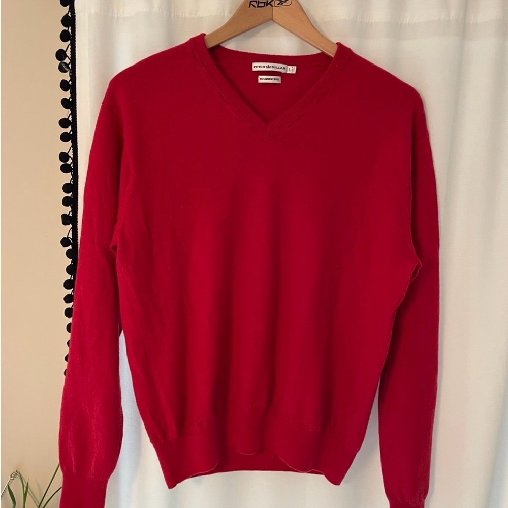 Peter Millar Men’s 100% Merino Wool Red V-Neck Sweater